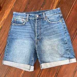 GAP Cheeky midi hi rise cuffed button fly denim jean Bermuda shorts sz 27